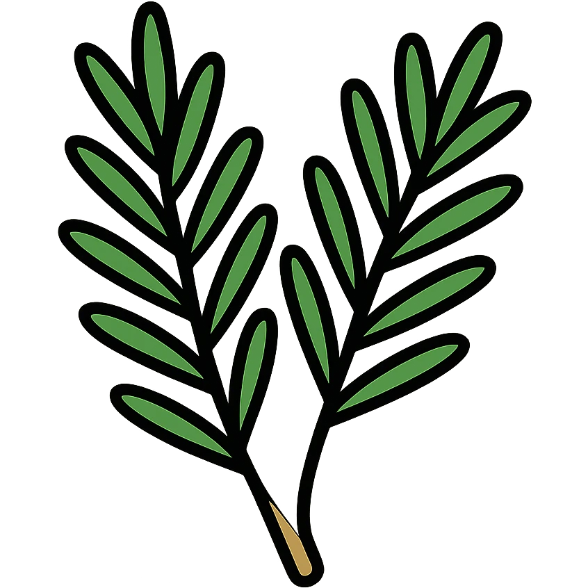 Fresh green rosemary herb with needle-like leaves on woody stems emoji