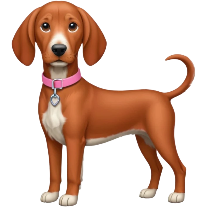Red bone coonhound with pink collar emoji