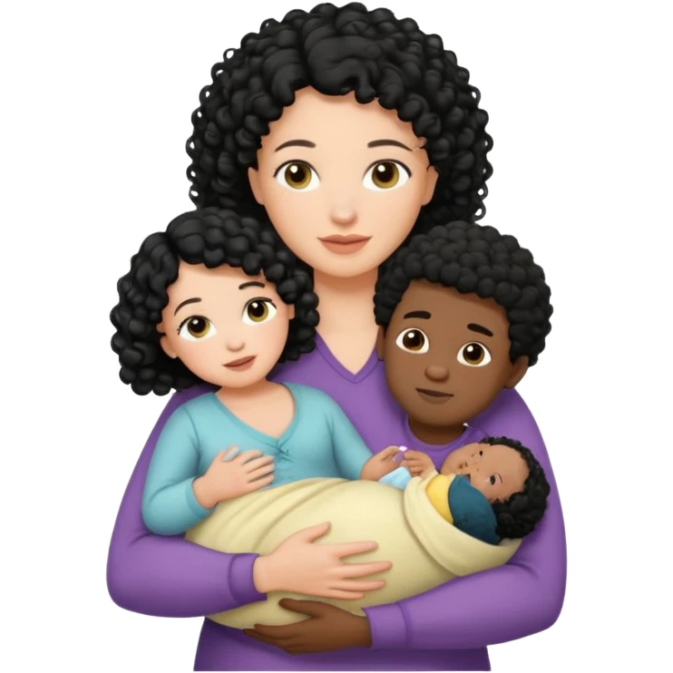 family: white woman curly black hair, black man with short black frizz hair, one 2 y o daughter , and a newborn in the and of the mother emoji