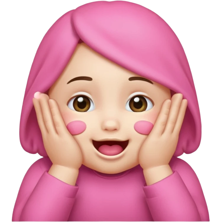 emoji head with pink cheeks hands covering most of face cute baby smile mouth visible emoji