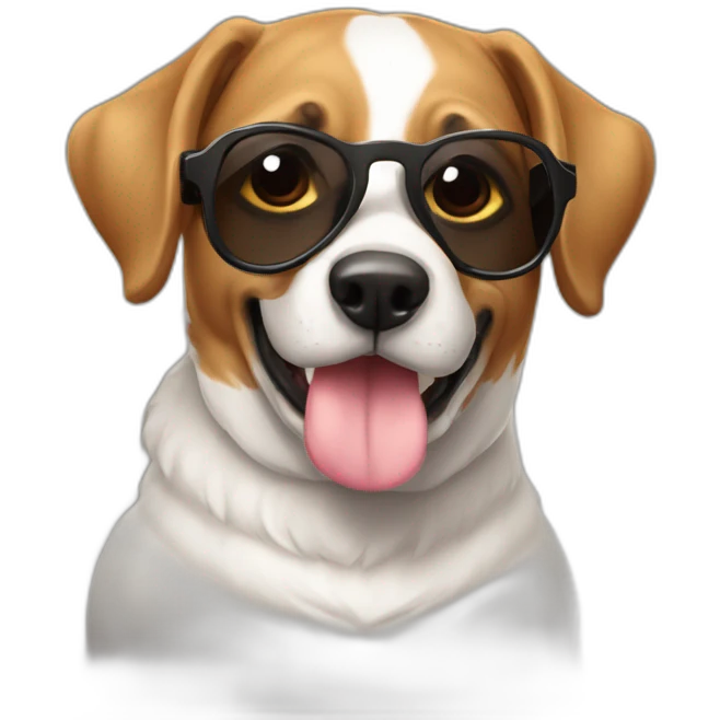 Perro San Bernardo con barril en el cuello y gafas de sol emoji