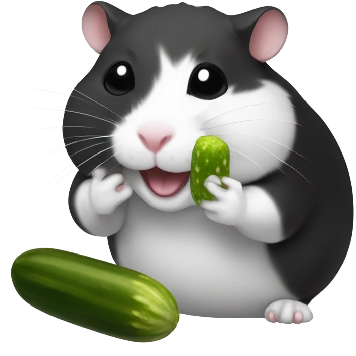 black and white hamster eating a pickle emoji