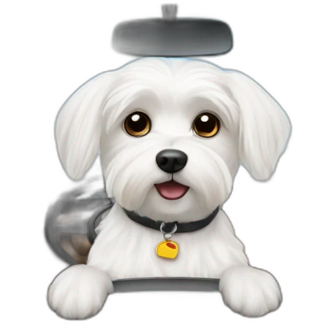 Maltese dog in car driving emoji