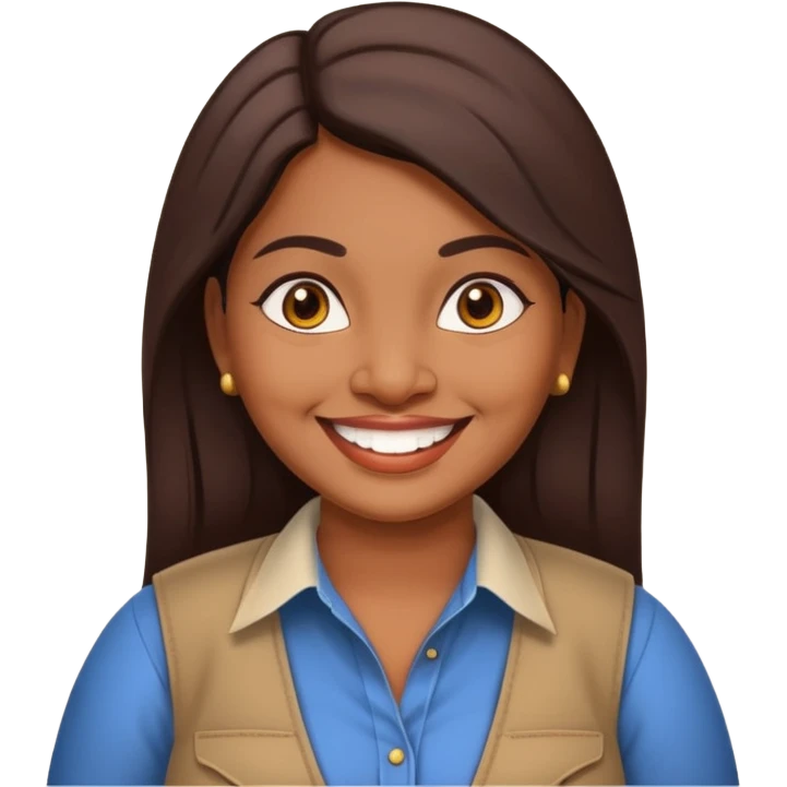 40 yr old chubby Sri Lankan woman, dark skin, straight brown hair, big smile, white teeth, western clothes emoji