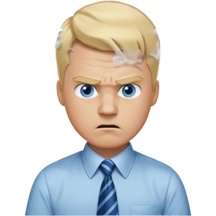 A guy with blonde hair and blue eyes that looks masculine. make him wear a shirt with a tie. he is danish. He is very angry with a red face and steam above his head emoji