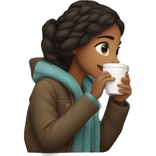 girl looks out the window in winter and drinks coffee emoji