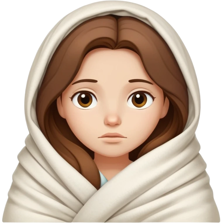 Sleepy girl with long brown hair wrapped like a burrito in a blanket, eyes half-open elegant colors  emoji