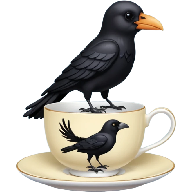 create a crow hoalding tea cup   emoji