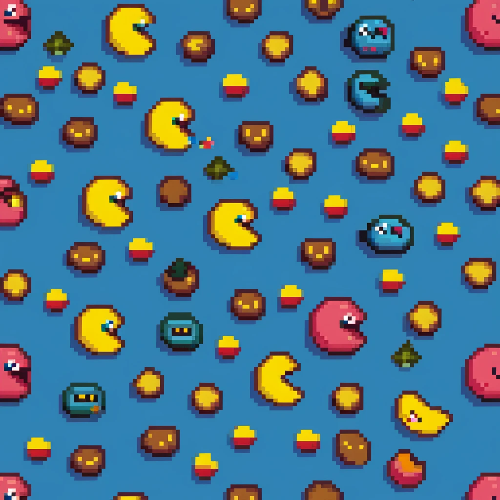 Pac-Man character eating dots in 8-bit arcade style emoji