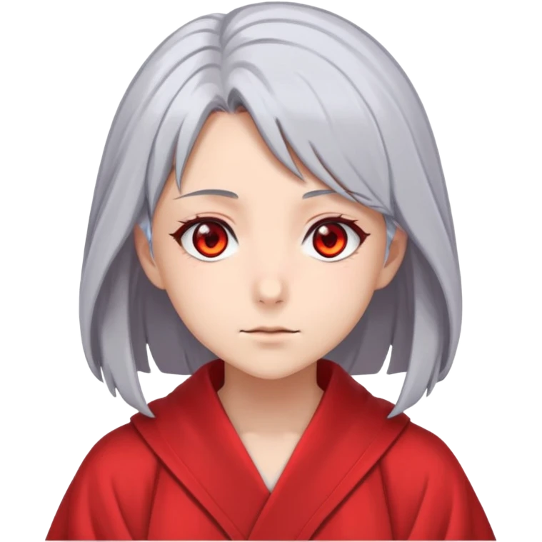 Anime girl with gray hair, red eyes and psychiatric robe emoji