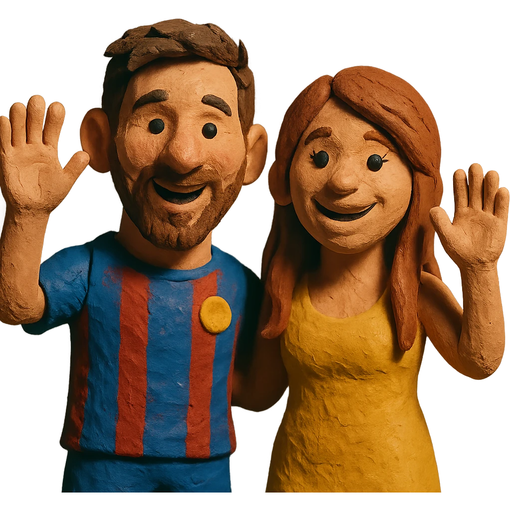 Messi and Antonella waving emoji