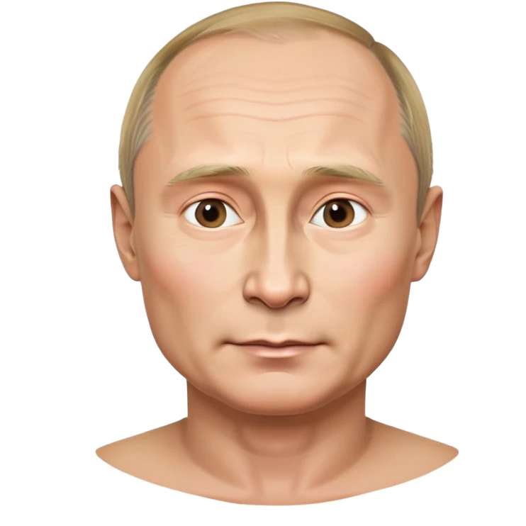 Vladimir Putin, maximum realism and quality, emoji-inspired round face, lifelike skin and features, smooth and polished, neutral background emoji