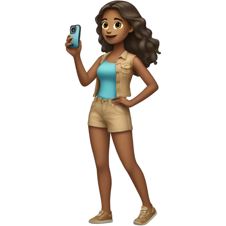 Girl with tan skin taking a selfie full body emoji