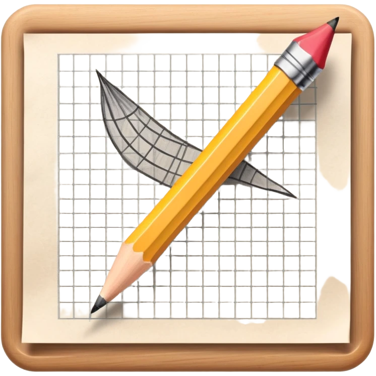 A pencil is placed over a sheet of paper grid, representing the sketching  emoji