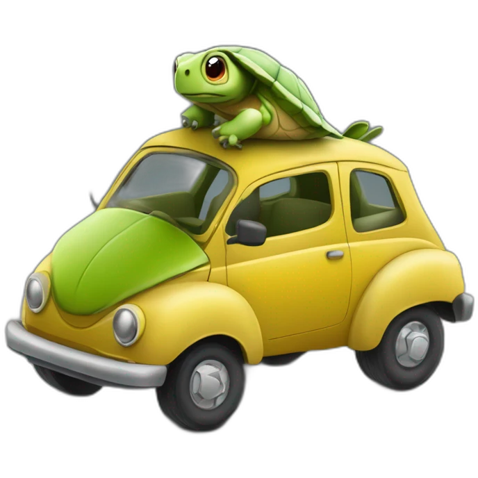 Voiture roule sur tortue qui vole emoji