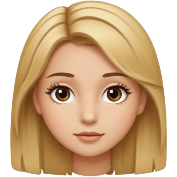 Gör en emoji som är en tjej och den ska ha långt hår hårfärgen ska vara brunt och  blonda hon ska ha fransar men dom ska se naturliga ut  emoji