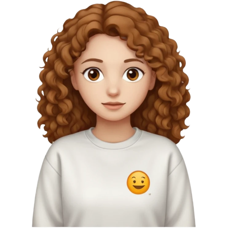 Una donna con una felpa semplice bianca,ha gli occhi marroni,i capelli marroni chiaro , c’è gli ha lunghi e ricci ma non troppo emoji
