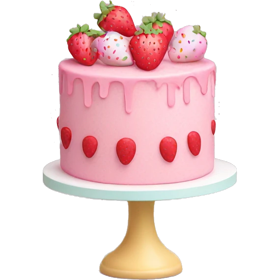 Pastel pink cake with strawberry and sprinkles emoji