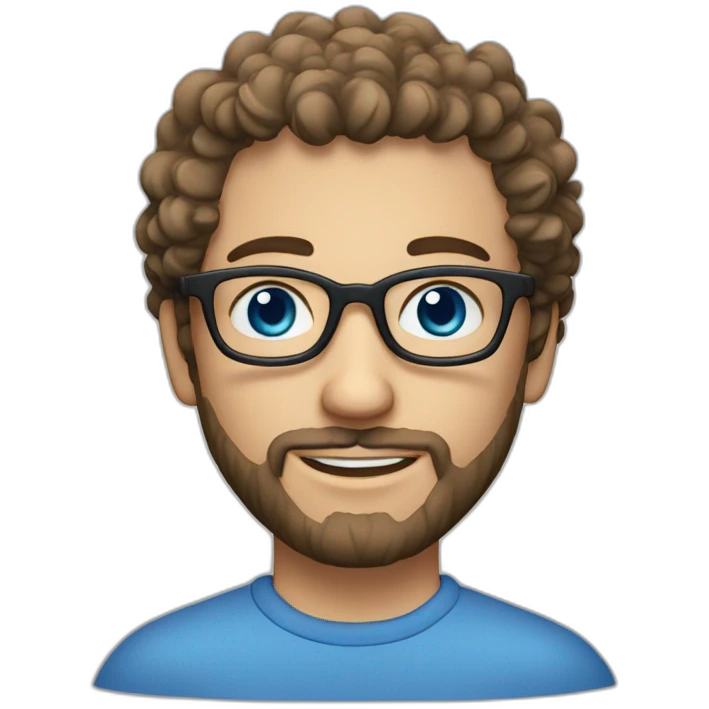 one european guy with short curly salt-and-pepper hair and beard and blue eyes and glasses emoji