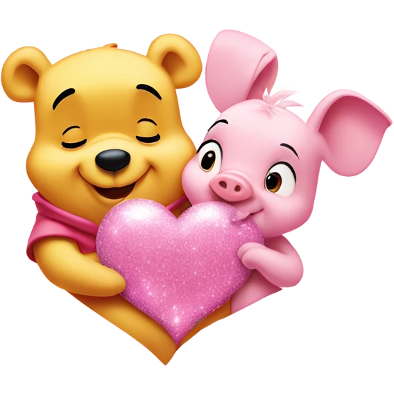 Winnie the Pooh and Piglet with sparkles in a pink heart emoji