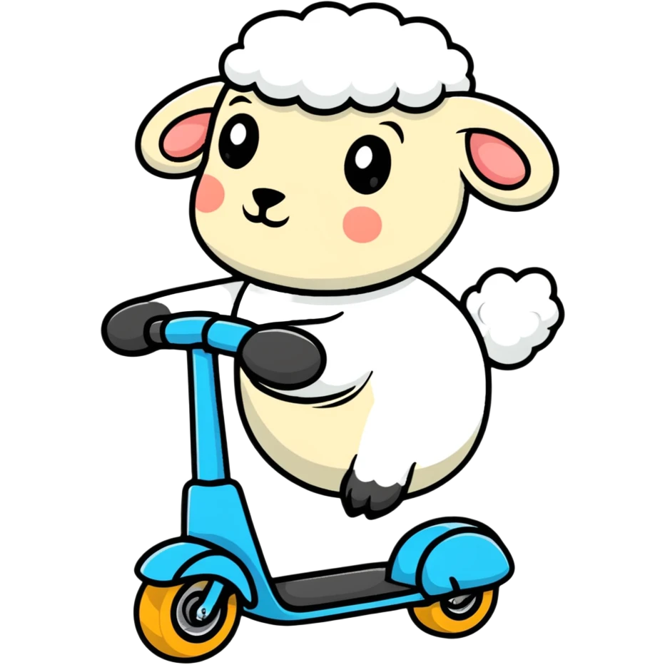 cartoon sheep on a scooter emoji