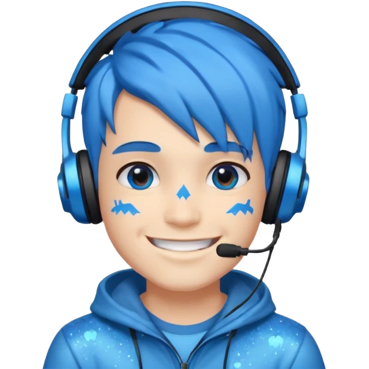 glitter blue gamer boy happy blue hair emoji