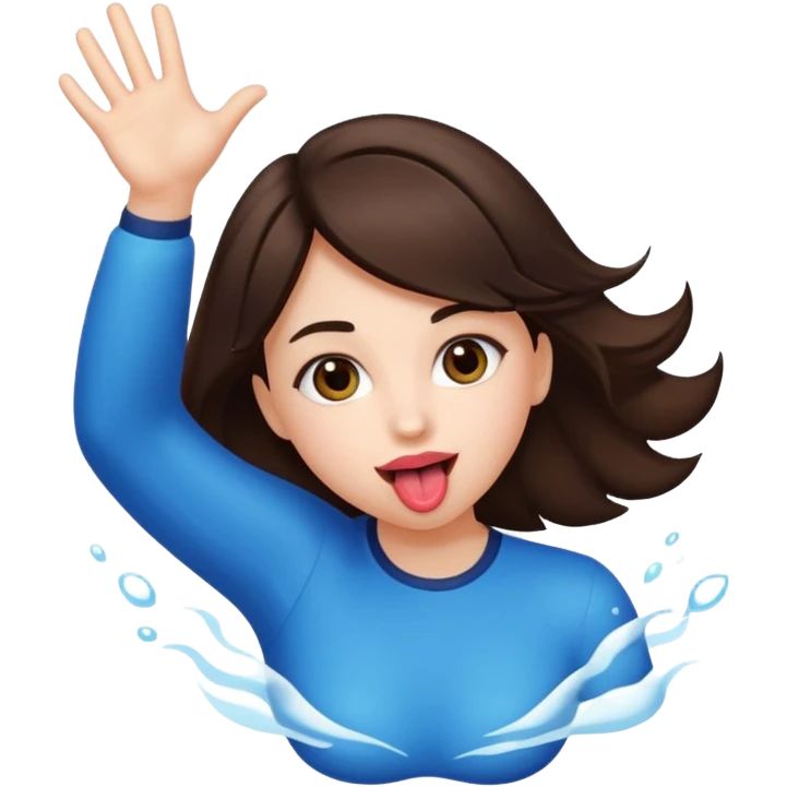 brunette girl with her tongue out and her hands diving into the side emoji