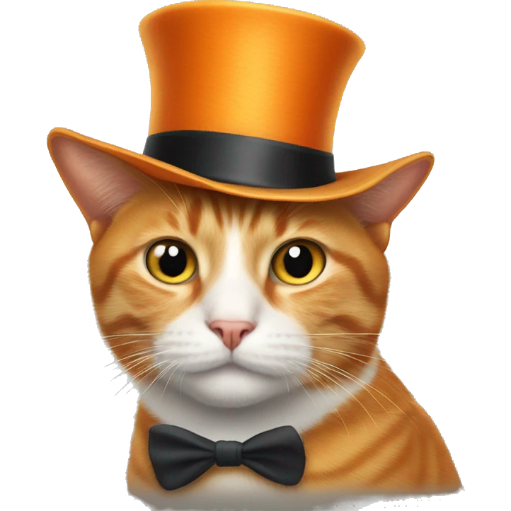 Orange cat wearing a top hat with a white spot on his nose emoji