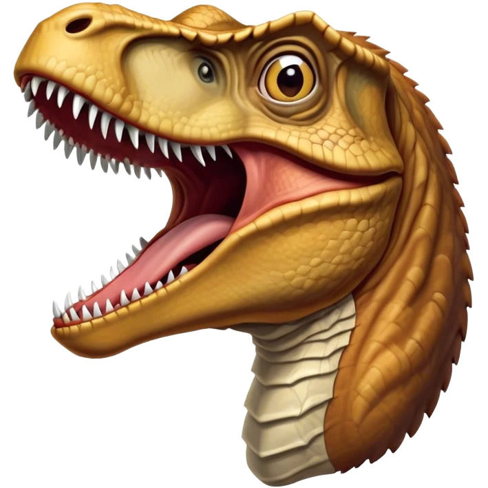 Cinematic Realistic Cute Yawning velociraptor/T-rex Portrait Emoji, Head tilted slightly with a dramatic, wide-open yawn, showcasing a massive, rugged scaled hide with subtly drooping features and half-closed, drowsy eyes rendered in authentic prehistoric detail, high shine, relaxed yet expressive, styled with a dash of ancient charm, soft glowing outline, capturing the essence of a sleepy yet affectionate velociraptor/T-rex that appears ready to stretch out and settle into a timeless nap! emoji
