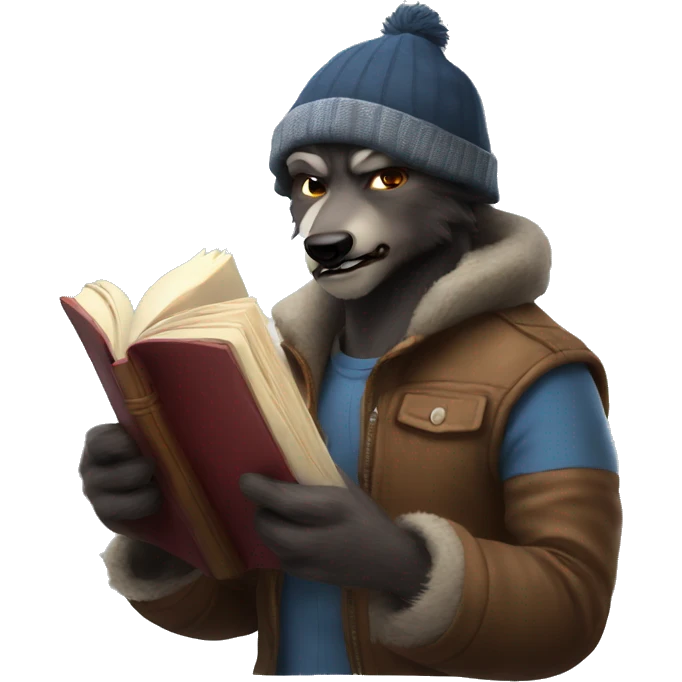 nice werewolf with a beanie reading a book  emoji