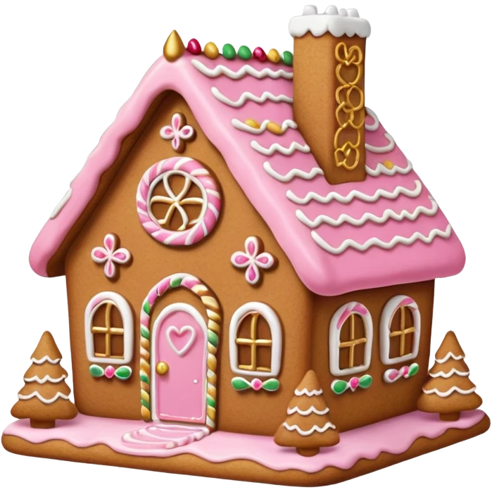  pink and gold and white gingerbread house emoji