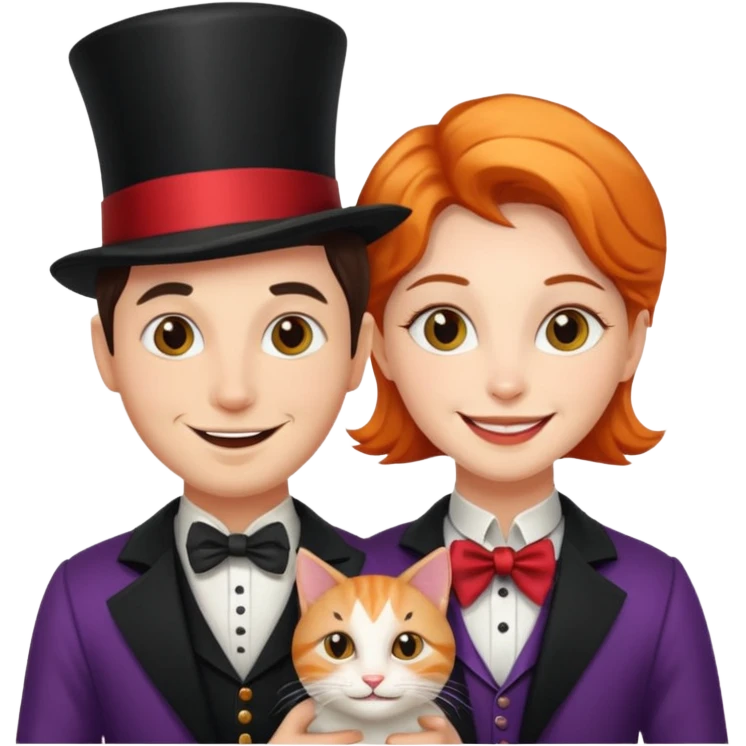 magician couple and their pet cat emoji