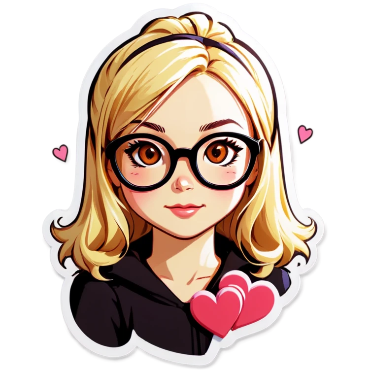 Blonde girl with glasses and hearts  emoji