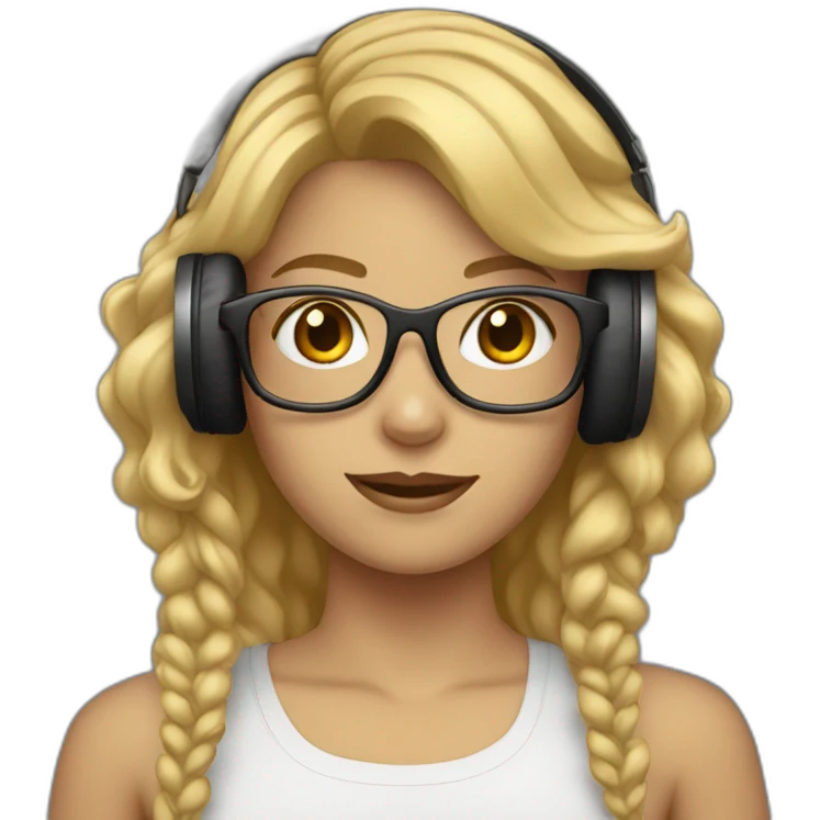 A girl with medium blond hair wearing headphones and glasses emoji