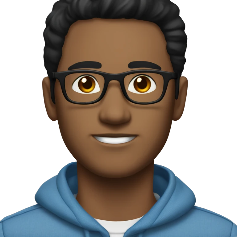 a guy with black straight hair, short black hair, glasses, black eye, very white skin, blue sueter  emoji