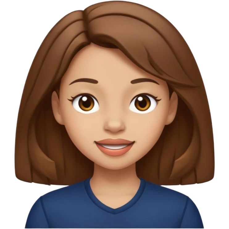 light skin girl with brown hair wearing a navy top, winking emoji