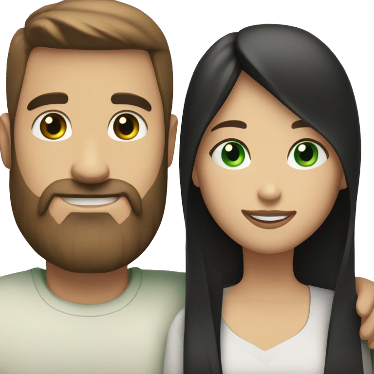 White man BROWN beard and blue eyes and BROWN hair hugging white woman with long straight black hair and green eyes emoji