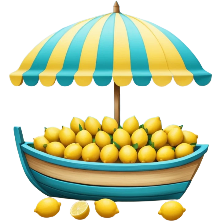 Mediterranean lemon stand by the sea, blue and white striped canopy
Fresh yellow lemons stacked, wooden boats and turquoise water background
Bright sunlight, Italian coastal summer vibe, vibrant colors emoji