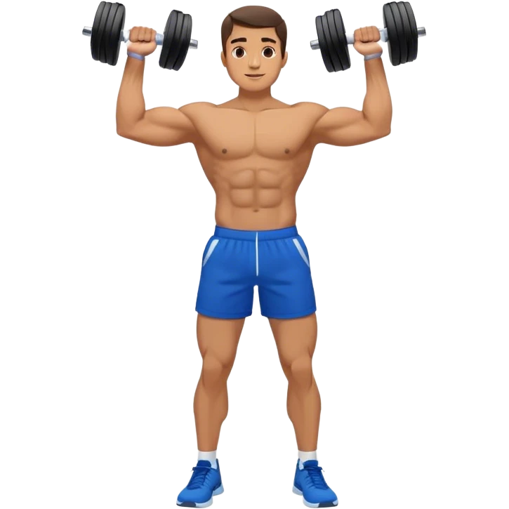 man with blue shorts doing dumbbell lateral-raise (T-pose) side-deltoid exercise emoji