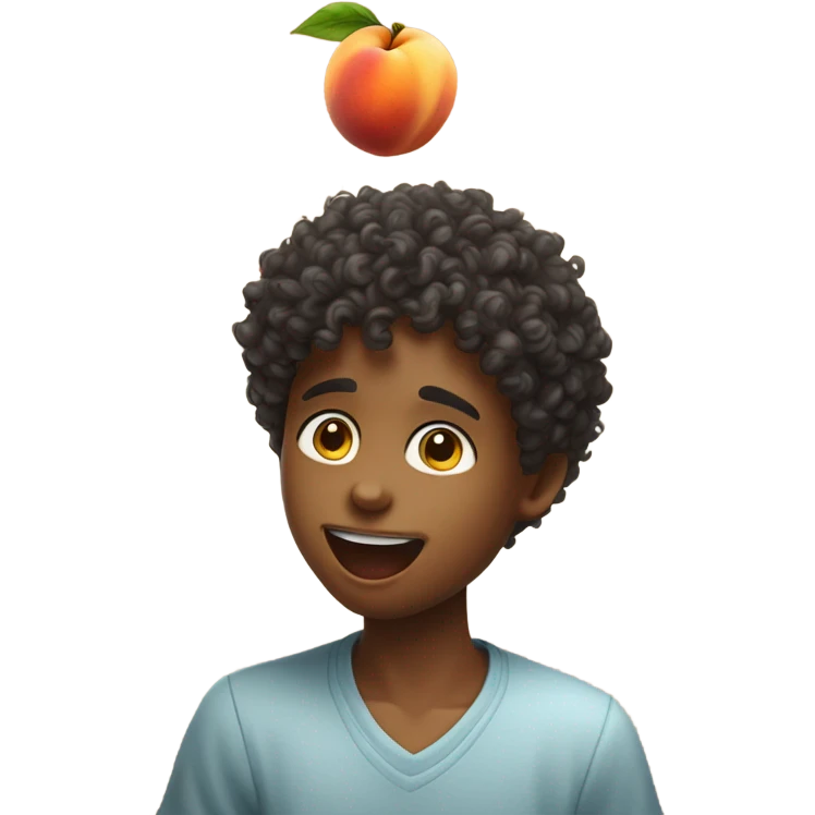 curly hair boy licking a peach emoji