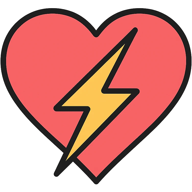 color outline icon of a heart with a lightning bolt emoji