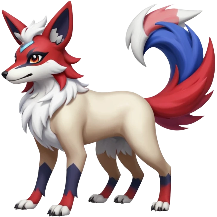 Colorful Skilled Adept Graceful Asian Painted Lycanroc-Absol-Zangoose-fusion-hybrid-creature (full body) emoji