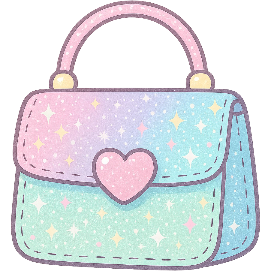sparkling girly purse, pastel colors, cute style, no background emoji