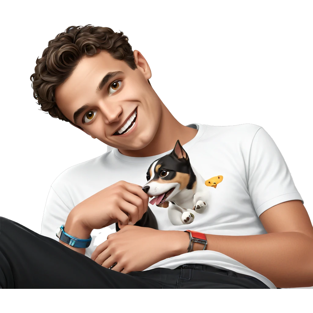 smiling boy with pet animals emoji