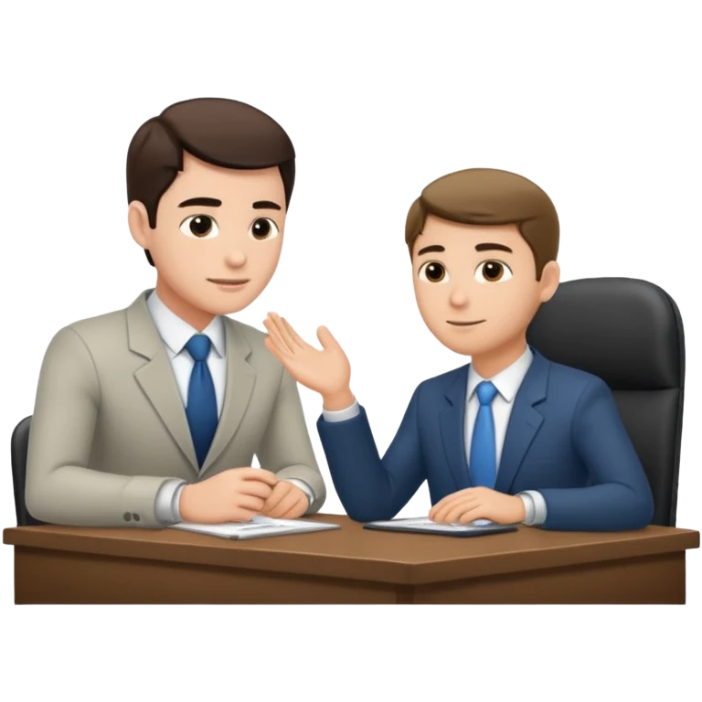 une image de 3/4 avec un recruteur à son bureau PAS DE FACE DE 3/4! qui regarde un candidat assis en face de lui. le recruteur est à droite emoji