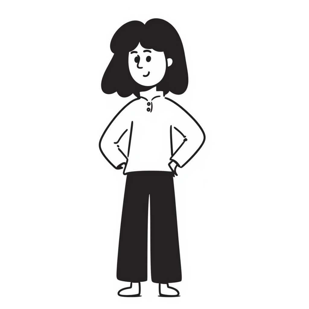 sketch of a beautiful girl, simple lines, confident pose emoji