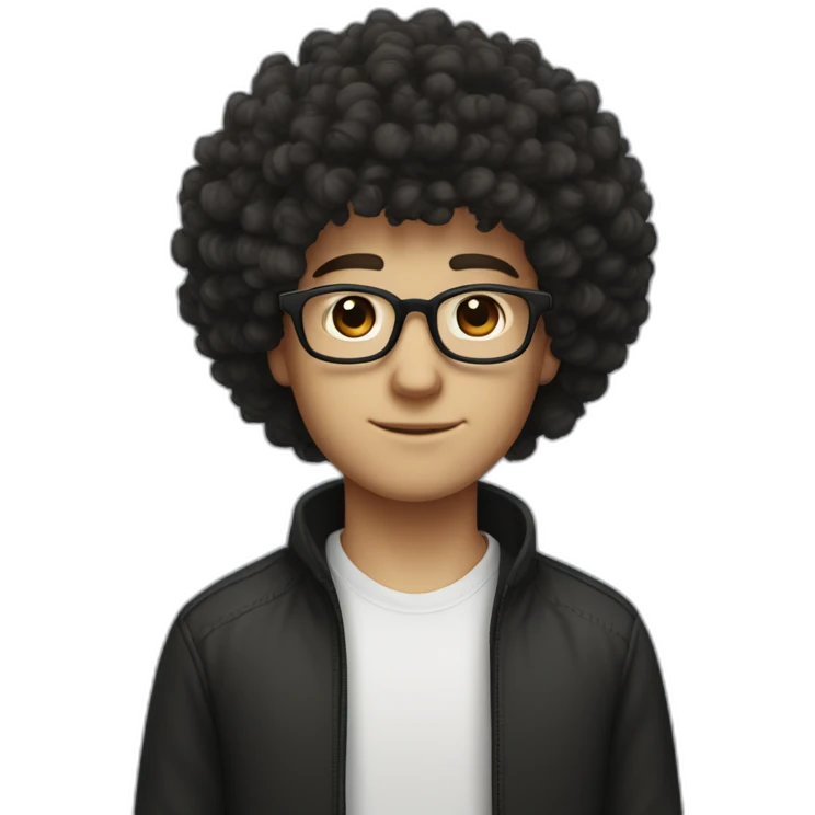 white boy white skin and squared jawline with back colored afro curly black hair and squared glasses emoji