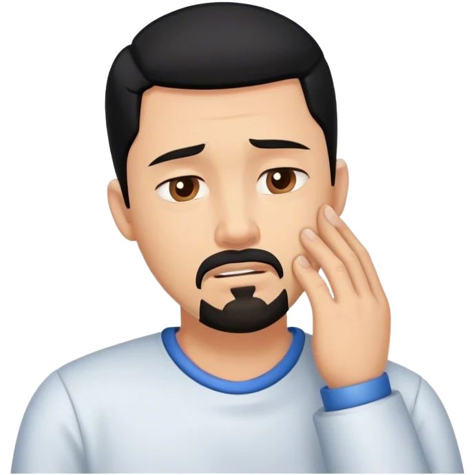 Man with black hair and goatee with neck in pain emoji