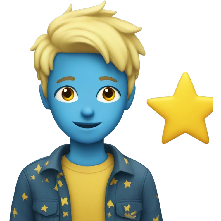 blue haired boy with yellow star pattern blue shirt emoji