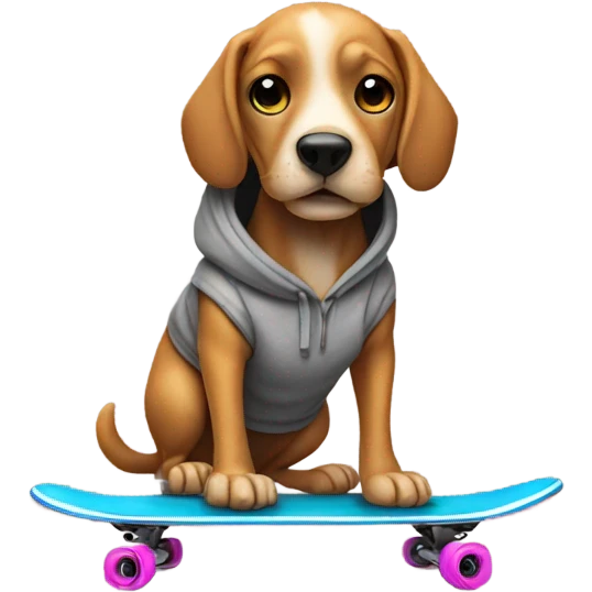 Dog standing on a skateboard wearing a hoodie emoji